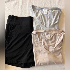 Athleta Bundle- Brooklyn Shorts, 2 Essential V neck Tees